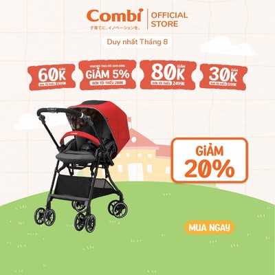 Xe đẩy Combi Sugocal Compact 4 bánh quay tự động màu đỏ