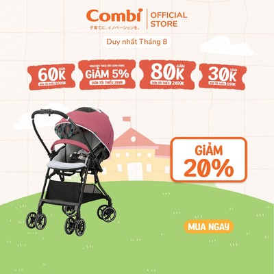 Xe đẩy Combi Sugocal Light 4 bánh quay tự động màu hồng