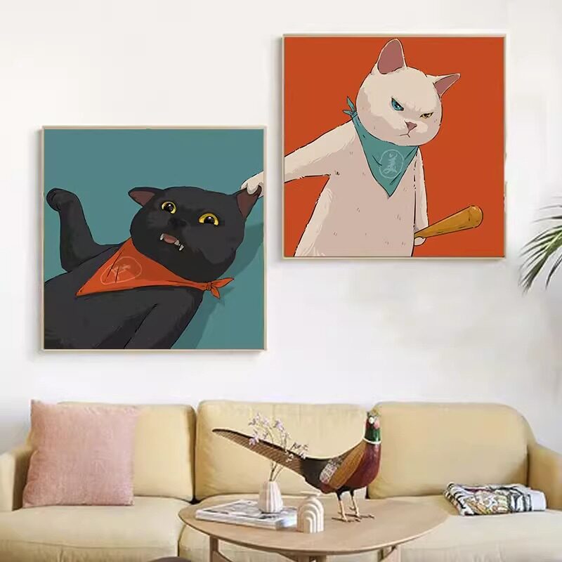 Tranh vô tri chó trang trí tường phòng bếp nhà ăn nhà hàng hiện đại Mèo homestay decor phòng khách