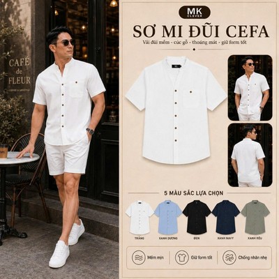 Áo Sơ Mi Nam Đũi Cefa MK CLEVER mềm mịn thoáng mát, chống nhăn tốt, form rộng thanh lịch mặc đi làm hằng ngày