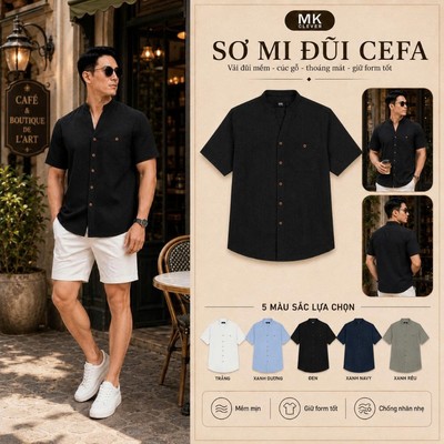Áo Sơ Mi Nam Đũi Cefa MK CLEVER mềm mịn thoáng mát, chống nhăn tốt, form rộng trẻ trung mặc đi chơi hằng ngày