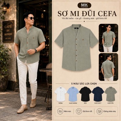 Áo Sơ Mi Nam Đũi Cefa MK CLEVER mềm mịn thoáng mát, chống nhăn tốt, form rộng phong cách đi cà phê dạo phố