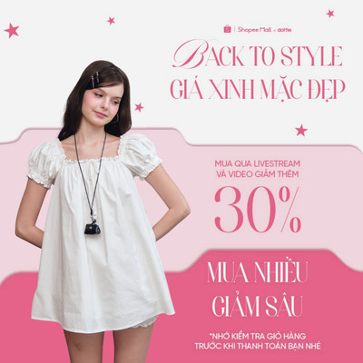 DOTTIE - Đầm tay phồng đính nơ - Trắng - D0744