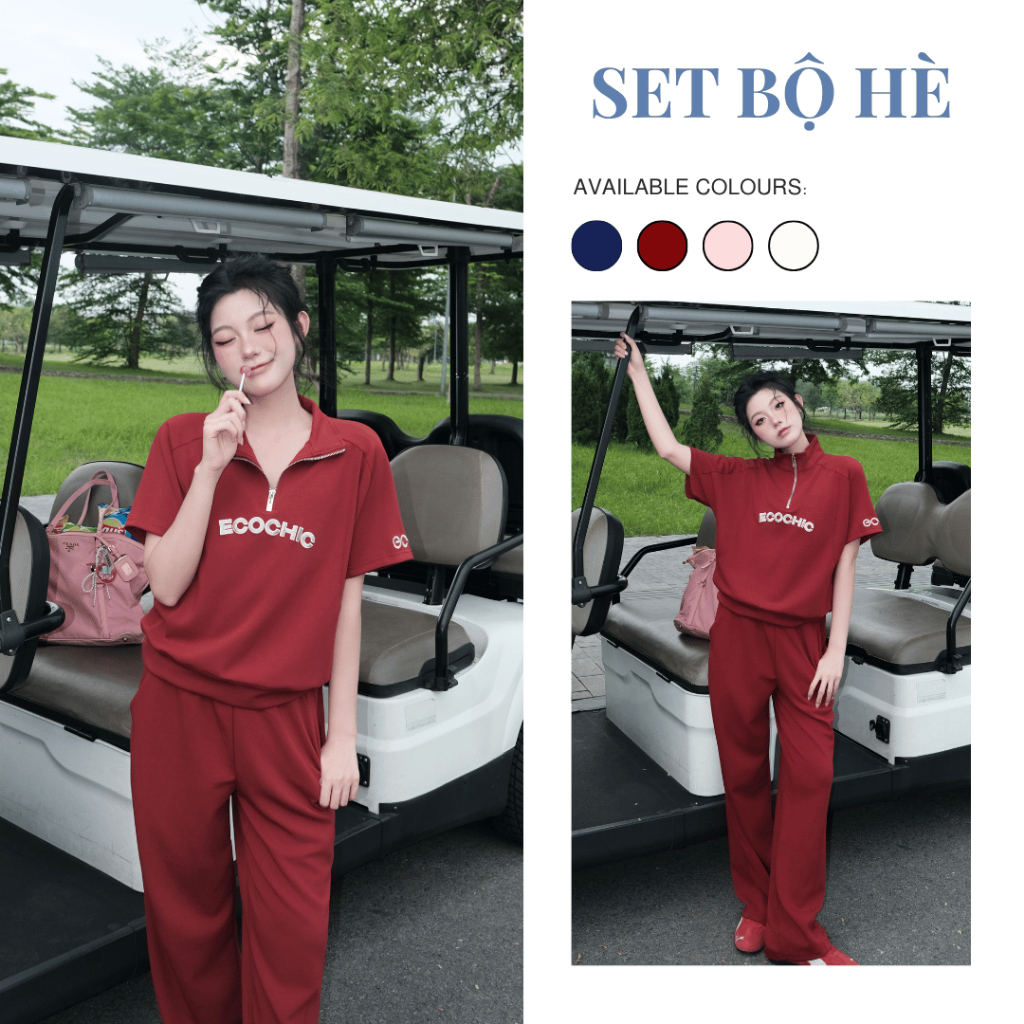 Set Bộ ECOCHIC FRERCE WINK SET Áo Tay Lỡ Cổ Cao Halfzip Quần Dài Cạp Cao Chất Liệu Cao Cấp Chính Hãn