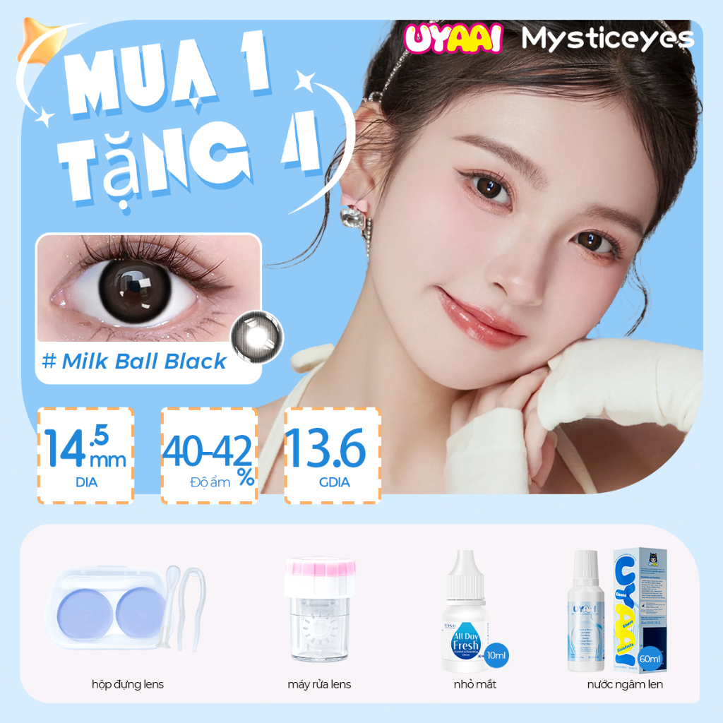 [mua 1 tặng 4] 0-6độ lens đen kính áp tròng MCK1 lens xanh kính màu xám 14.0-14.5mm lens for girls l