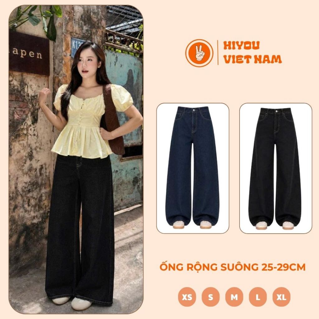 Quần Jean Ống Suông Nữ, Quần Bò Nữ Ống Suông, Quần Jeans Nữ HiYou 2 Màu Xanh Navi,Đen Chỉ Trắng JSRG