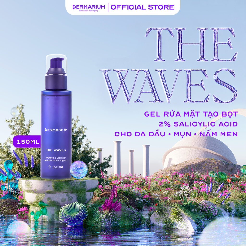 Sữa rửa mặt 2% BHA Dermarium The Waves làm sạch bã nhờn cho da dầu mụn dịu nhẹ dung tích 55ml & 150m