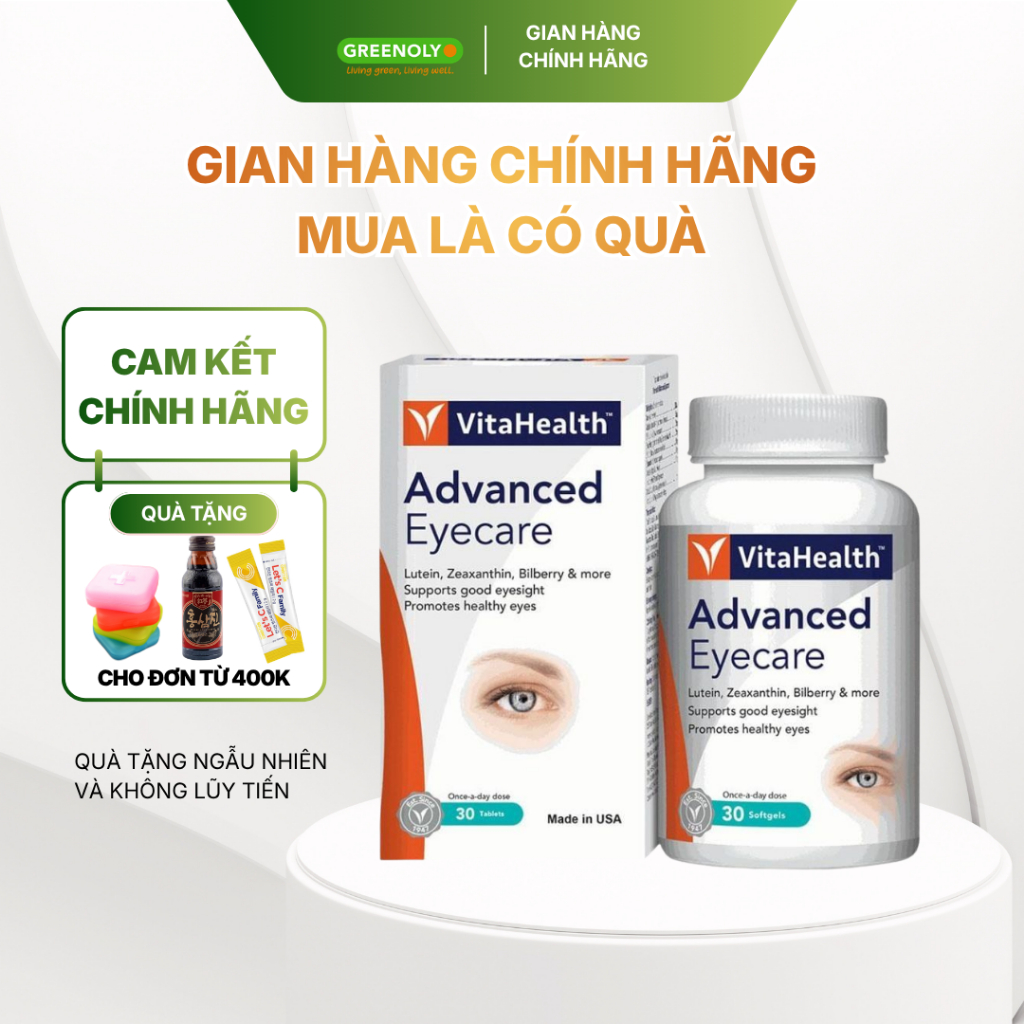 Viên Uống VitaHealth Advanced Eyecare  Bổ Sung Vitamin A Và Các Dưỡng Chất Cho Mắt 30 Viên