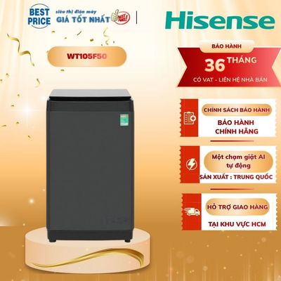 WT105F50 Máy giặt Hisense Inverter 10.5kg – AI One Touch, Turbo Wash, lồng giặt ngôi sao WT105F50