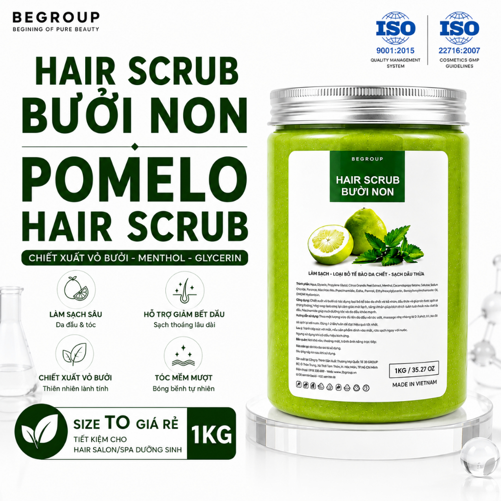 [HOT - HỦ 1KG] Muối Tẩy Da Chết Da Đầu Bưởi Non - Làm Sạch Da Đầu, Giúp Tóc Sạch Khỏe, Hương Thơm Tươi Mát
