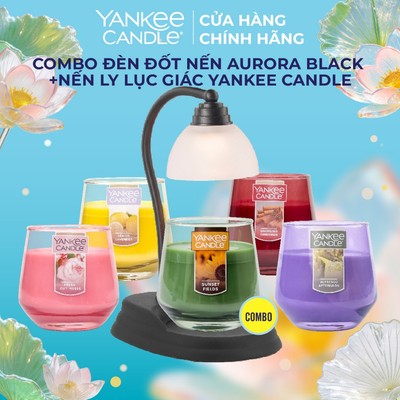 Combo đèn chụp đốt nến Aurora Black và nến ly lục giác sáp đậu nành 284gram từ Yankee Candle