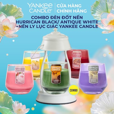 Combo đèn treo đốt nến Hurrican Black/ Antique White và nến ly lục giác sáp đậu nành 284gram từ Yankee Candle