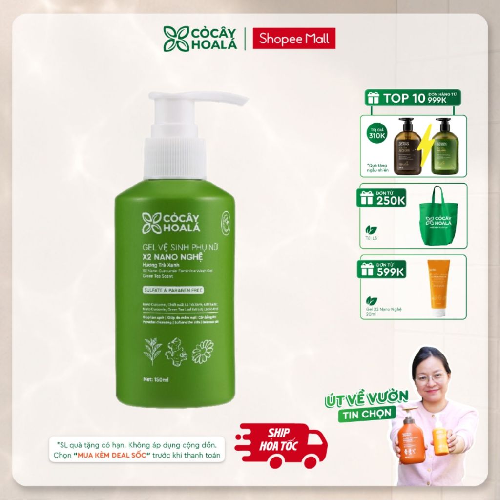 [HỎA TỐC] Dung Dịch Vệ Sinh Cỏ Cây Hoa Lá Gel x2 Nano Nghệ Hương Trà Xanh Làm Sạch 150ml