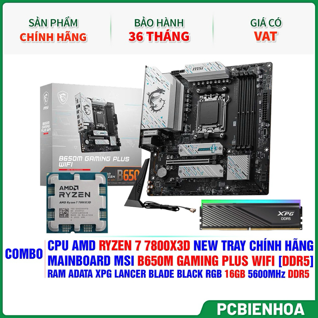 Combo AM5 - Ryzen 7 7800X3D+ B650M+ 16G- 36T