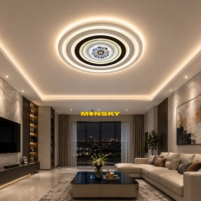 (Ốp 60cm 3 tầng) Đèn trần MONSKY CHANSAP 60cm 3 màu ánh sáng kiểu dáng độc đáo hiện đại sang trọng