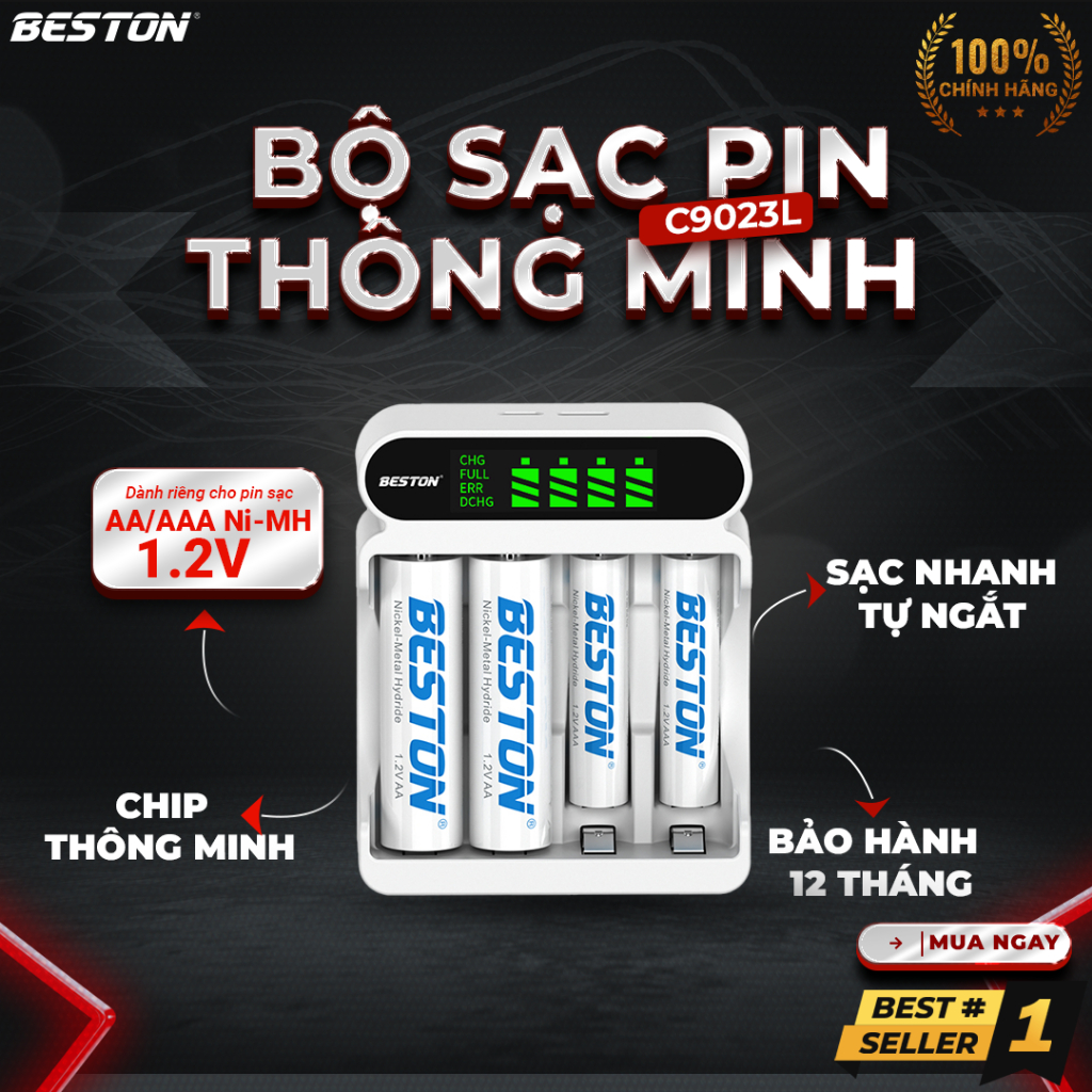 Combo sạc kèm pin AA AAA Ni-MH 1.2V dung lượng cao lên đến 3300mAh dùng cho micro không dây, remote, đo huyết áp, flash