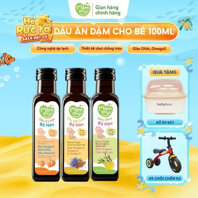 Combo 3 dầu ăn dặm bổ não Mămmy cá hồi, hạt lanh, Olive, gấc, óc chó bổ sung DHA, Omega-3 bé 6 tháng