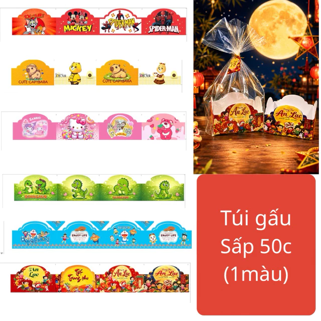 Sỉ combo 100 Túi Gấu Đựng Bánh Cookies, Bánh Mì, Đựng Bánh Kẹo Quà Tặng 1/6 Trung Thu Cho Bé
