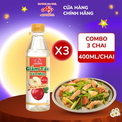 [CHÍNH HÃNG] Combo 3 Chai Giấm Táo Lên Men "Ajinomoto" 400ml/Chai