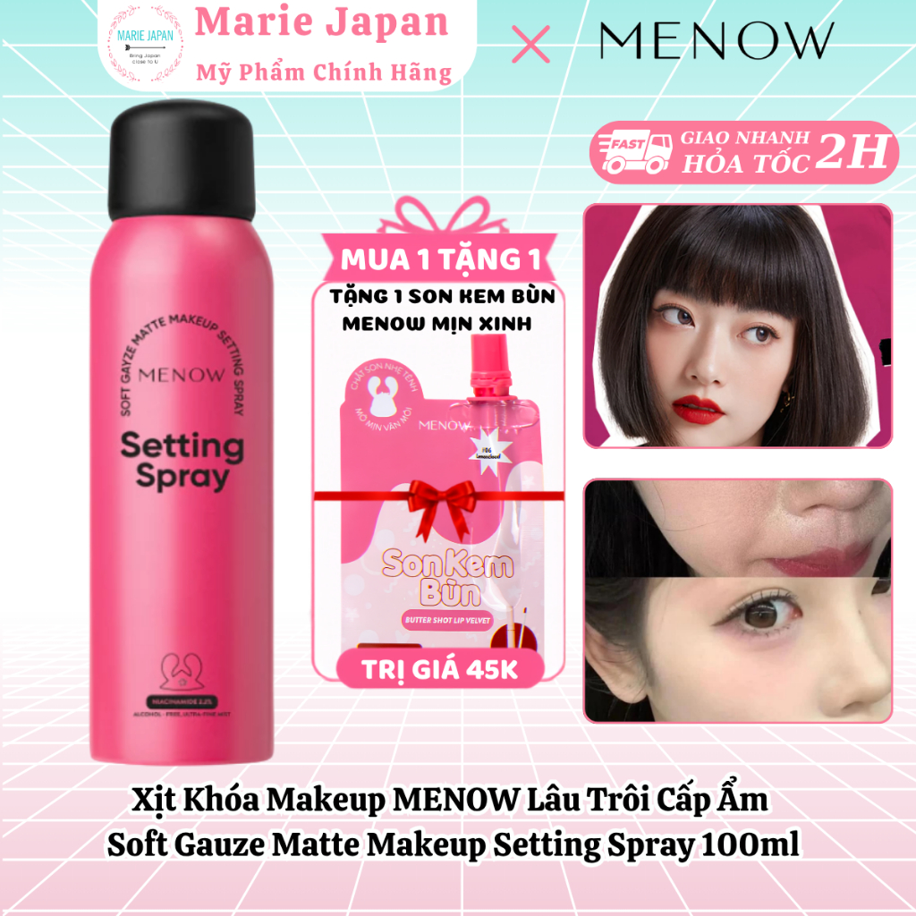 [MUA 1 TẶNG 1] Xịt Khóa Makeup MENOW Lâu Trôi Cấp Ẩm Soft Gauze Matte Makeup Setting Spray 100ml-TẶN
