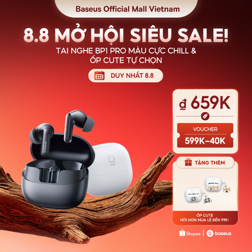 Tai Nghe Bluetooth Baseus BP1 Pro ANC -50dB Bass Tốt 55 Giờ Phát Nhạc Chống nước IPX55 Hi-Res
