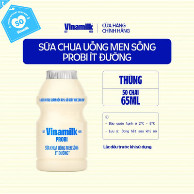 [CHỈ GIAO HCM+HN] Thùng Sữa chua uống Probi Ít Đường chai x 65ml - 50 chai/Thùng Yogurt