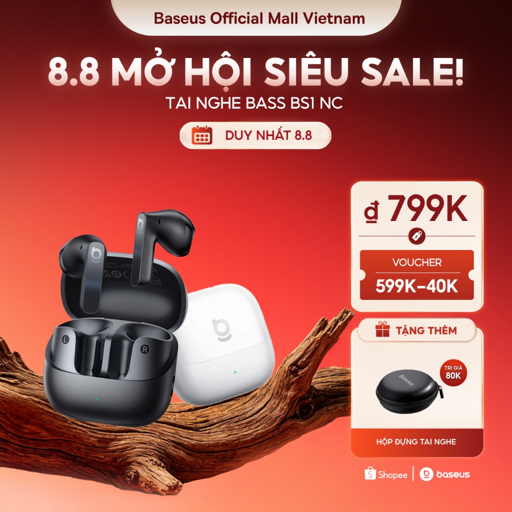 Tai Nghe Baseus Bass BS1 NC Chủ Động Khử Tiếng Ồn ANC Bluetooth 6.0 Âm Thanh Hi-Res Chuẩn LDAC