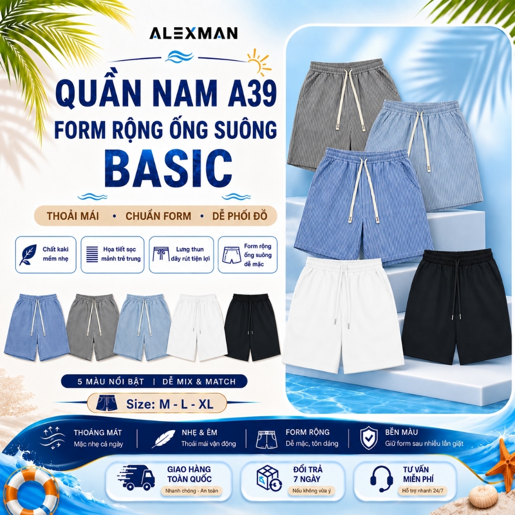 Quần Nam A39 Form Rộng Ống Suông Basic Dễ Phối - ALEXMAN