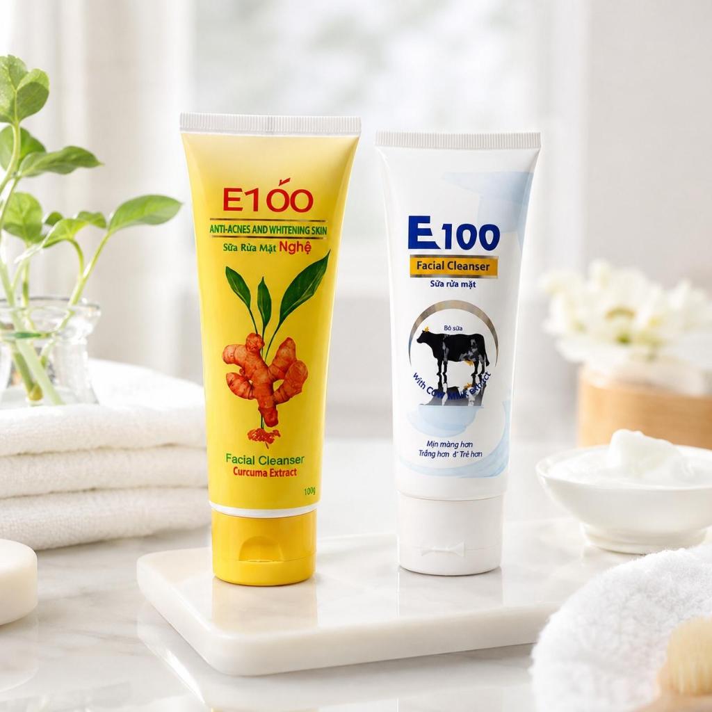 Sữa Rửa Mặt E100 Chính Hãng Nghệ & Sữa Bò
