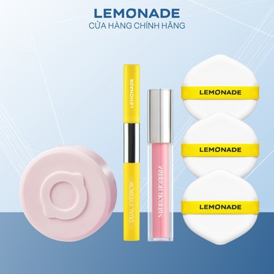 Combo Lemonade Phấn nước kiềm dầu Supermatte, Chì kẻ mày 2 đầu Dual Eyebrow, Son tint Mirror & Set 3 bông phấn tán nền