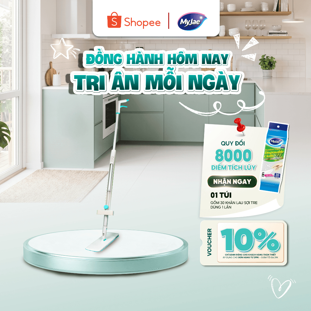 Cây lau nhà tự vắt phun sương MyJae xoay 360 độ sợi Microfiber