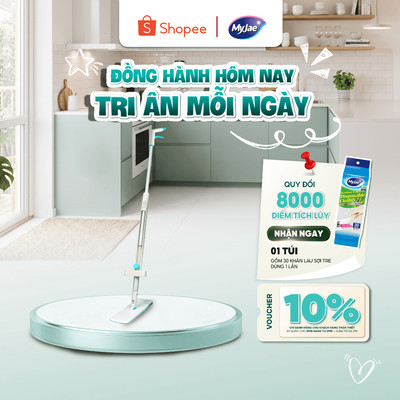Cây lau nhà phun sương tự vắt thông minh MyJae xoay 360 độ giúp sàn sạch nhanh khô