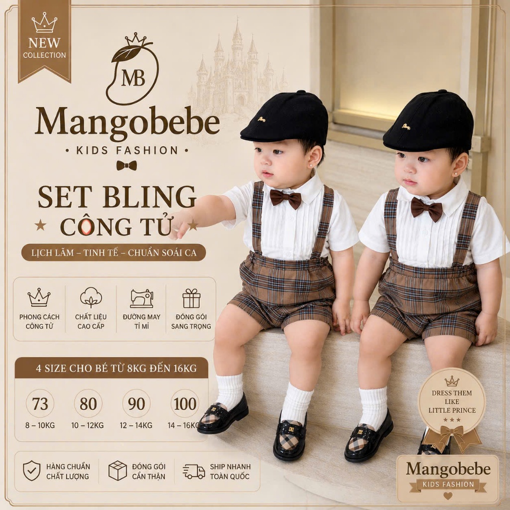 (TẶNG NƠ NÂU)Set yếm 2 dây sọc nâu sơmi đũi lụa siêu xịn xò cho bé trai-MANGOBEBE