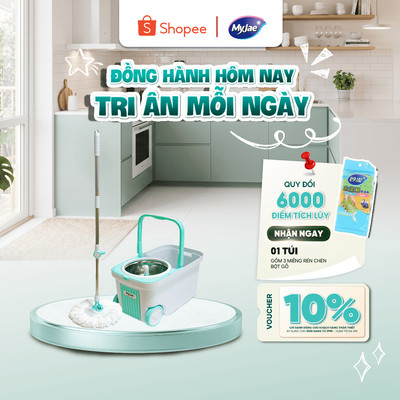 Cây lau nhà xoay siêu tốc MyJae Đài Loan kèm thùng xoay 360 độ thông minh