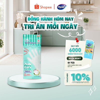 Găng tay kháng khuẩn TPE MyJae một lần dùng nấu ăn, rửa chén bát size M (40 cái/túi)