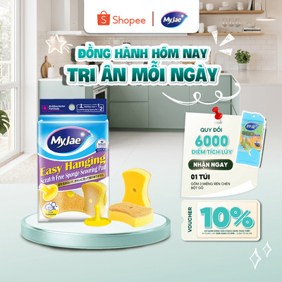 Miếng bọt biển rửa chén MyJae 2 mặt, mút xốp rửa bát đa năng kèm miếng nhựa hít kê (2miếng/gói)