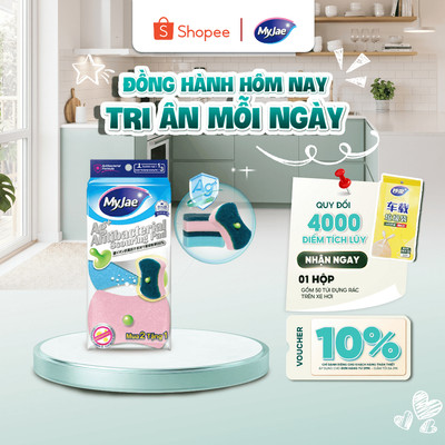 Miếng bọt biển rửa chén kháng khuẩn MyJae an toàn bền bỉ (3 miếng/gói)