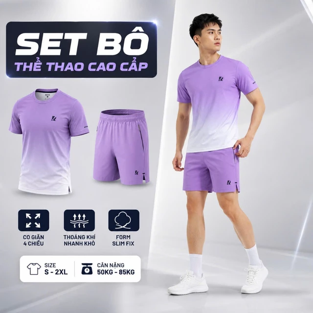 Bộ thể thao nam thoáng khí, đồ tập gym tennis, quần áo nam thời trang năng động, co giãn, thấm hút mồ hôi Royki BT2606