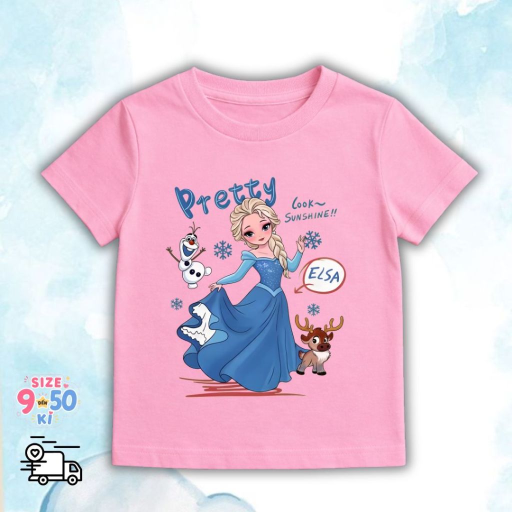 Áo thun Cotton cho trẻ em Công chúa hoạt hình Elsa