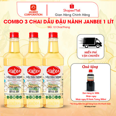 Dầu Đậu Nành Janbee - Combo 3 Chai 1 Lít - Nguyên Chất 100%, Không Trans Fat