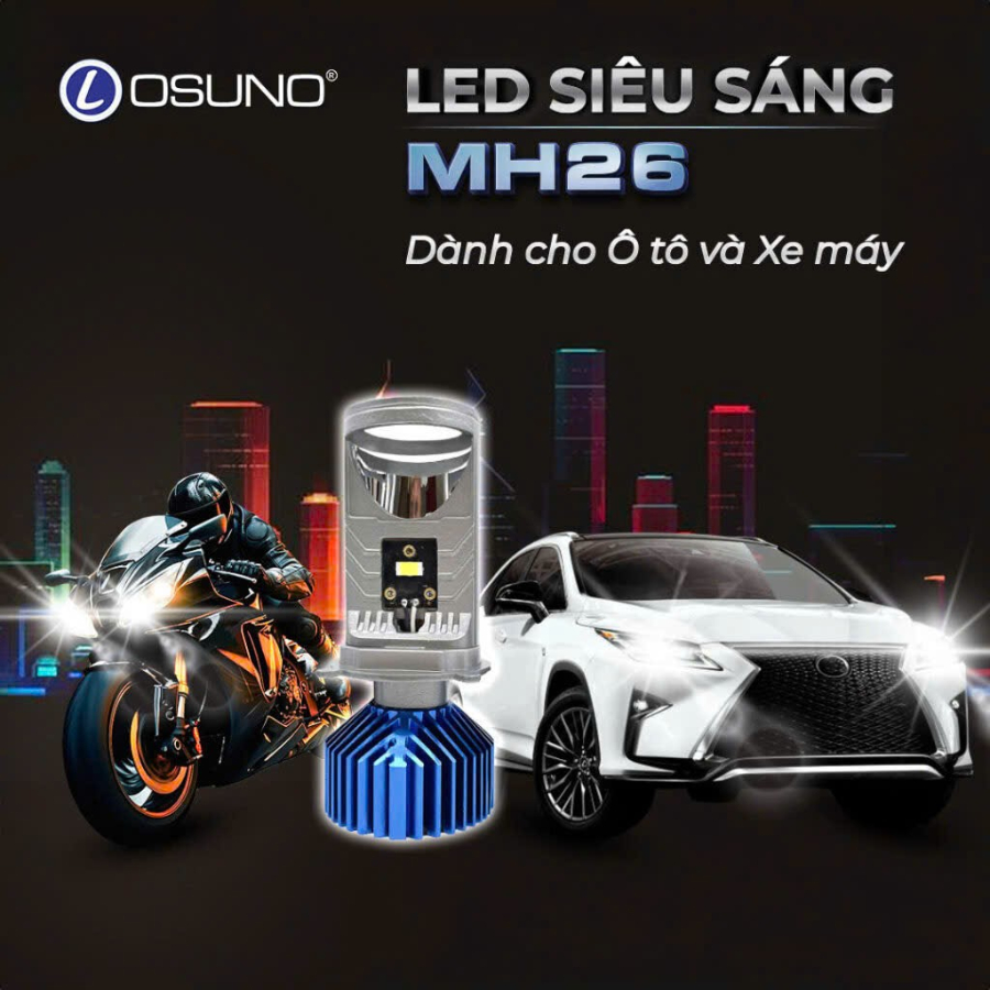 Đèn LED Siêu Sáng OSUNO MH26 35W Cho Xe Máy, Cos 4000LM Pha 6000LM, Bảo Hành 1 Năm