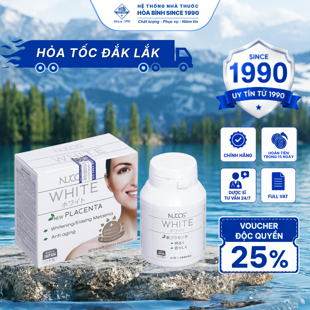 [HỎA TỐC ĐẮK LẮK] Nucos White - Viên Uống Trắng Da Hỗ Trợ Mờ Thâm Nám Sáng Da Chống Nắng Hộp 60 viên