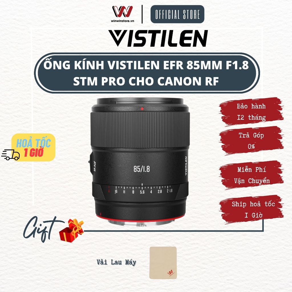 Ống kính Vistilen EFR 85mm F1.8 STM PRO cho Canon RF - Hàng chính hãng BH 12 tháng