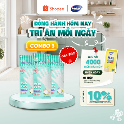 Combo 3 Bịch Găng Tay kháng khuẩn TPE MyJae một lần dùng nấu ăn, rửa chén bát size M (40 cái)
