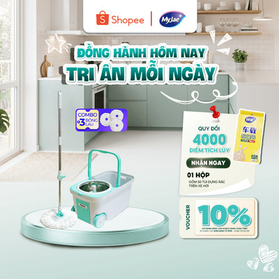 Combo 3 Bông Lau + 1 Bộ Lau Nhà MyJae Đài Loan Sợi Microfiber Xoay Siêu Tốc 360 Độ Thông Minh 129.5cm