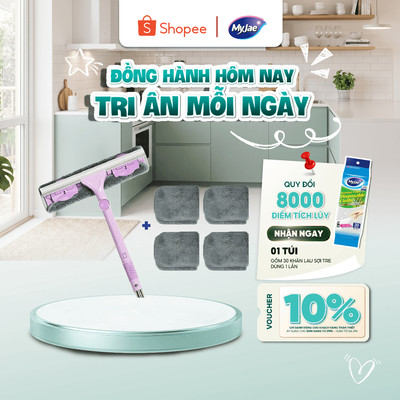 [DAILY LIVE T8] Cây Lau Kính + 4 Bông Lau Thay Thế, Gạt Chùi Kính Đa Năng 2 Trong 1 MyJae