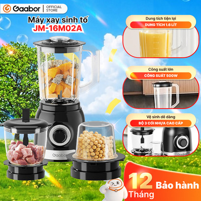 [Độc quyền Shopee] Máy xay sinh tố Gaabor JM-16M02A màu đen 3 cối 1.6 lít 500W xay sinh tố đa năng
