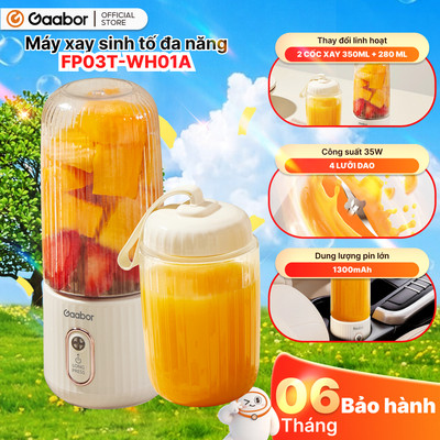 Cốc xay sinh tố cầm tay kèm ly đôi 350ml + 280ml pin sạc cổng USB nhỏ gọn Gaabor FP03T-WH01A