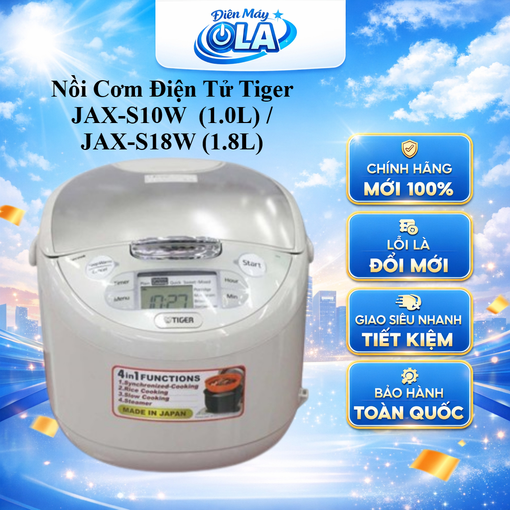 (TOÀN QUỐC) - JAX-S10W / JAX-S18W - Nồi Cơm Điện Tử Tiger JAX-S10W  (1.0L) / JAX-S18W (1.8L)