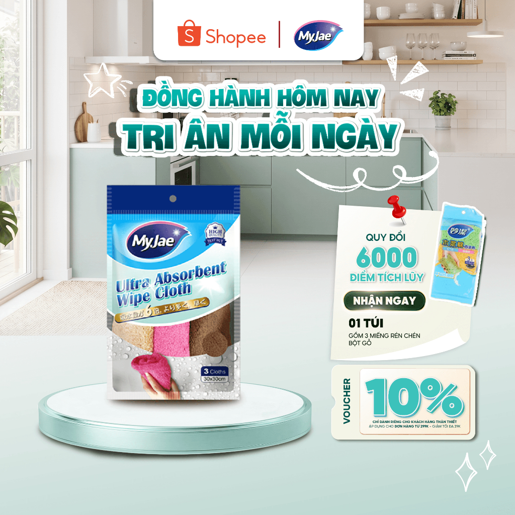 Khăn lau siêu thấm siêu hút nước  MyJae (3 màu/bịch)